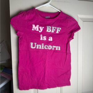 Crazy 8 Pink Tee with Glitter Unicorn Text Kids Medium